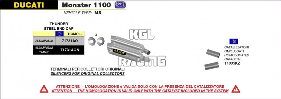 Arrow for Ducati MONSTER 1100 2009-2010 - Thunder Approved aluminium silencers (right and left) - Click Image to Close