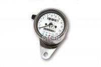 Stainless steel speedometer, D= 60mm, white illuminating, white scale