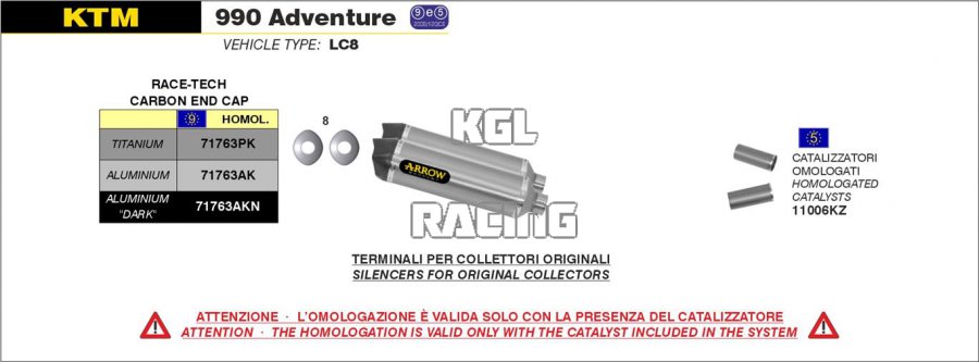 Arrow pour KTM 990 Adventure 2006-2014 - Silencieux Race-Tech aluminium (droite et gauche) avec embout en carbone - Cliquez sur l'image pour la fermer