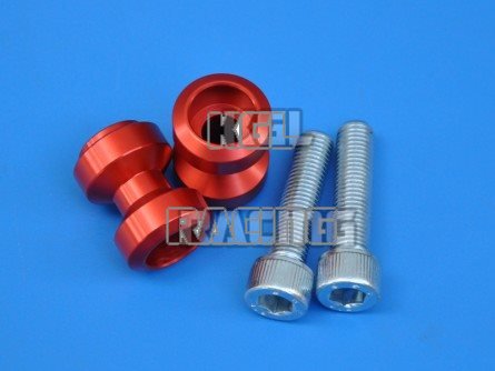 Bobbins (spools), swing arm adapter for M/C racing stand, alu, red, M10x1,25, pair. - Click Image to Close
