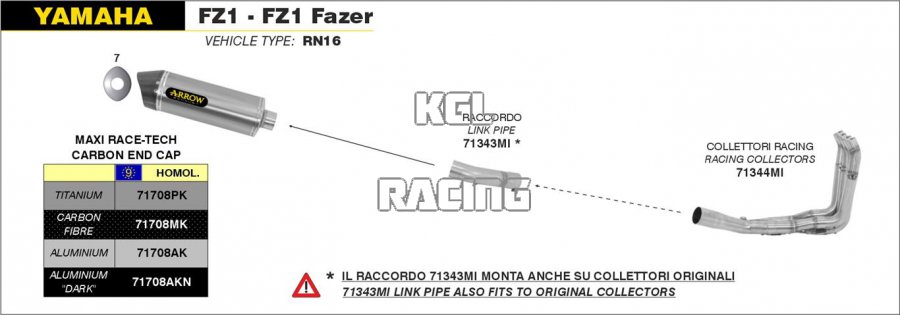 Arrow for Yamaha FZ1 - FZ1 FAZER 2006-2016 - low mount mid-pipe - Click Image to Close