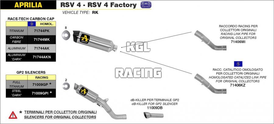 Arrow pour Aprilia RSV 4 2009-2015 - Silencieux Race-Tech Aluminium approuve avec embout en carbone - Cliquez sur l'image pour la fermer