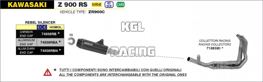 Arrow for Kawasaki Z 900 RS 2017-2020 - Racing collectors interchangeable with original ones - Click Image to Close