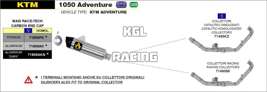 Arrow voor KTM 1050 Adventure 2015-2016 - Maxi Race-Tech titanium demper met carbon eindkap - Klik op de afbeelding om het venster te sluiten