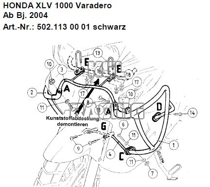 Valbeugels voor Honda XL1000V '07-> - zwart - Klik op de afbeelding om het venster te sluiten