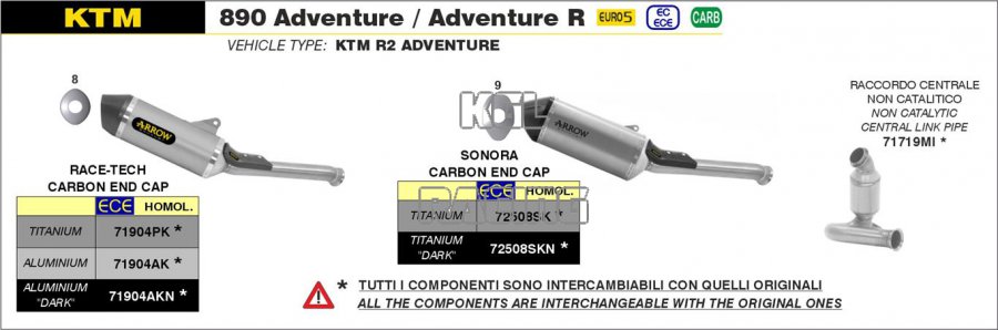 Arrow for KTM 890 Adventure / R 2021-2022 - Race-Tech aluminium Dark silencer with carby end cap - Click Image to Close