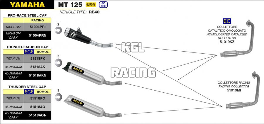 Arrow pour Yamaha MT 125 2021-2022 - Silencieux Nichrom Pro-Race - Cliquez sur l'image pour la fermer