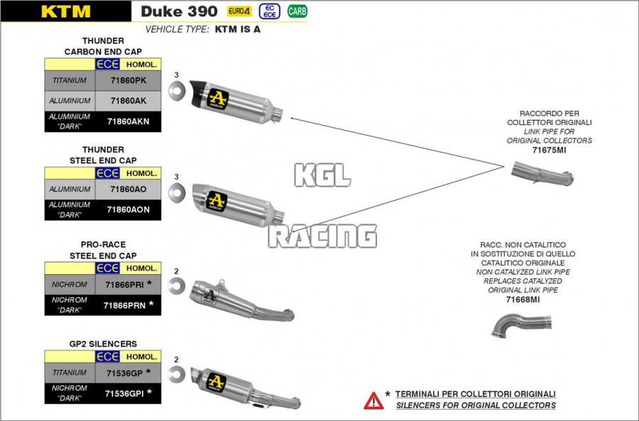 Arrow voor KTM DUKE 390 2017-2020 - GP2 demperset - Klik op de afbeelding om het venster te sluiten