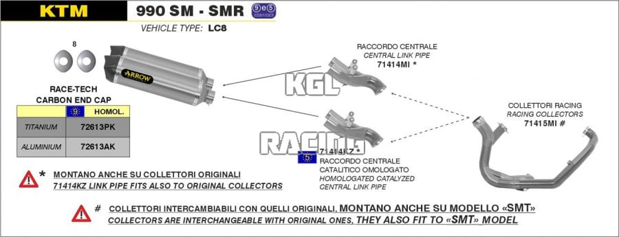 Arrow pour KTM 990 SM/SMR 2008-2013 - Silencieux Race-Tech aluminium (droite et gauche) avec embout en carbone - Cliquez sur l'image pour la fermer