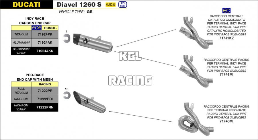 Arrow voor Ducati DIAVEL 1260 S 2019-2020 - Katalytisch gehomologeerde linkpipe voor Arrow Indy-Race-dempers - Klik op de afbeelding om het venster te sluiten