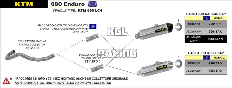 Arrow voor KTM 690 Enduro R 2009-2016 - Katalytisch gehomologeerde middenpijp - Klik op de afbeelding om het venster te sluiten