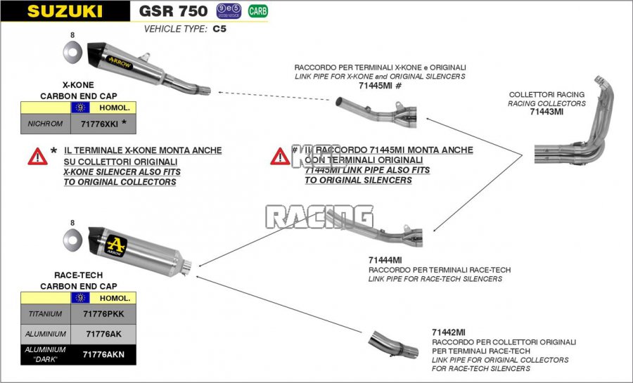 Arrow voor Suzuki GSR 750 2011-2016 - Middenpijp voor RaceTech-dempers, voor stock collector - Klik op de afbeelding om het venster te sluiten