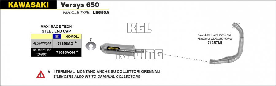 Arrow voor Kawasaki Versys 650 2007-2014 - Maxi Race-Tech Goedgekeurde aluminium demper - Klik op de afbeelding om het venster te sluiten