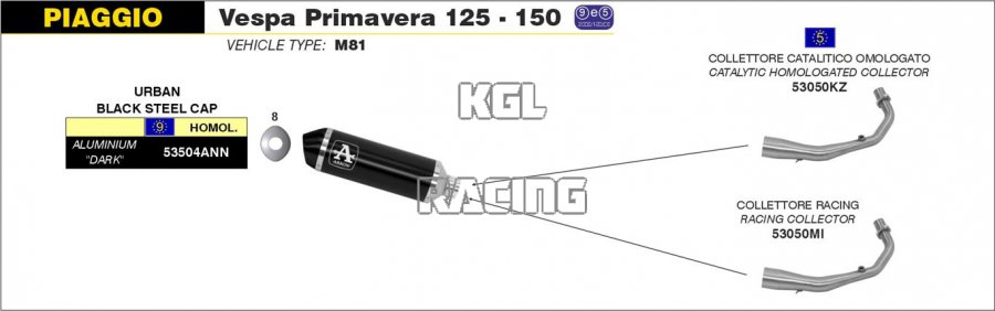 Arrow for Piaggio VESPA Primavera 125/150 2014-2016 - Urban aluminium Dark silencer with Dark end cap - Click Image to Close