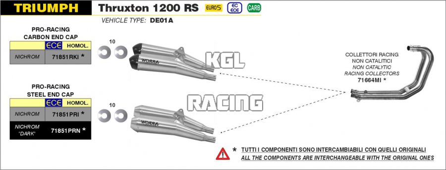 Arrow pour Triumph THRUXTON 1200 RS 2020-2022 - Silencieux Pro-Racing nichrom (droite et gauche) - Cliquez sur l'image pour la fermer