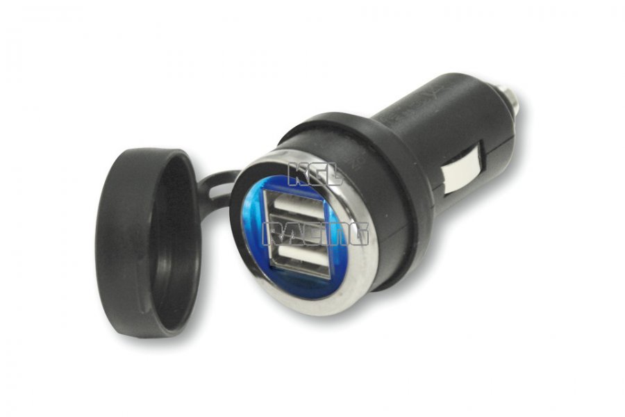 Double USB connector blue illuminated, 20 mm - Click Image to Close