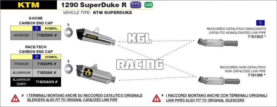 Arrow pour KTM 1290 SuperDuke 2014-2016 - Silencieux Race-Tech titane avec embout en carbone - Cliquez sur l'image pour la fermer