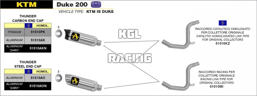 Arrow for KTM DUKE 200 2011-2014 - Street Thunder titanium silencer with carby end cap - Click Image to Close