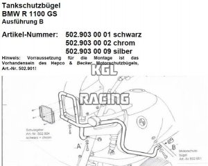Valbeugels voor BMW R 850GS - zilver (tank + kopl.besch.)