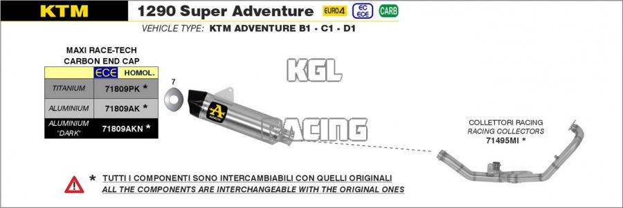 Arrow for KTM 1290 Super Adventure 2017-2020 - Maxi Race-Tech aluminium Dark silencer with carby end cap - Click Image to Close