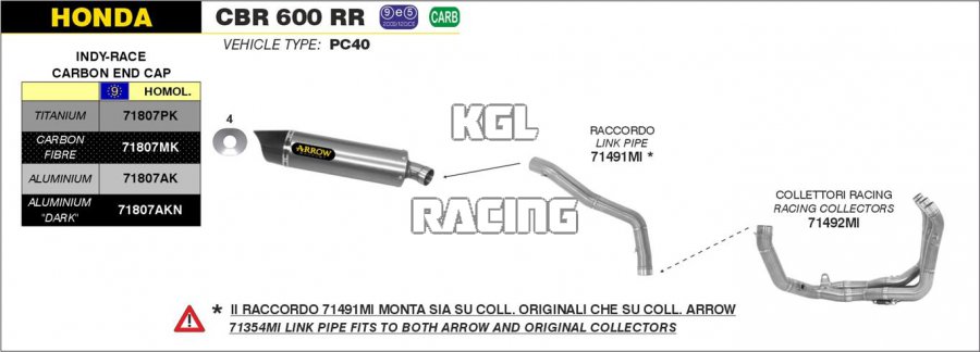 Arrow for Honda CBR 600 RR 2013-2016 - Indy-Race carby silencer with carby end cap - Click Image to Close