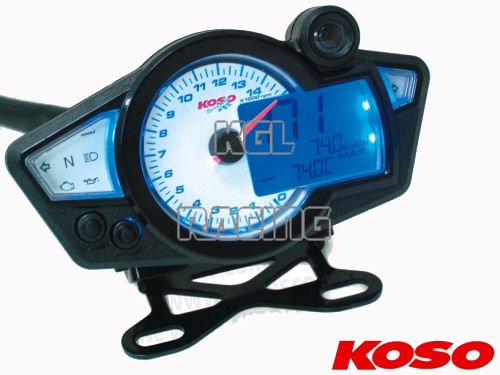 KOSO Race dashbord - Model: RX1N Teller Wit - Verlichting Blauw - Klik op de afbeelding om het venster te sluiten