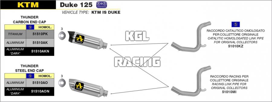 Arrow voor KTM DUKE 125 2011-2016 - Street Thunder aluminium Dark demper met carbon eindkap - Klik op de afbeelding om het venster te sluiten