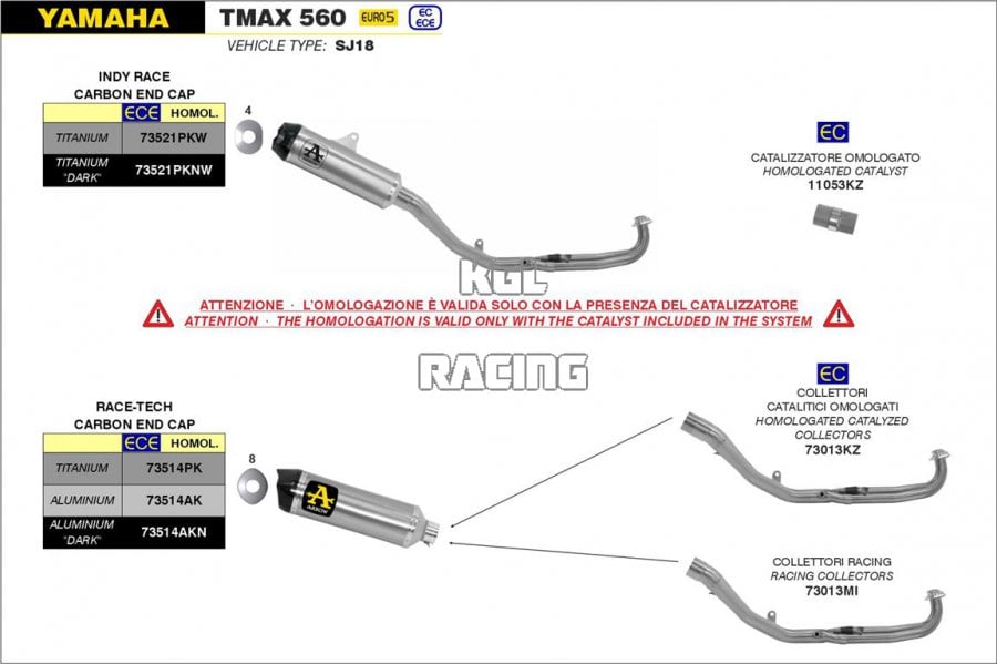 Arrow voor Yamaha TMAX 560 2020-2021 - Volledig systeem met Indy Race titanium Dark dempers - Klik op de afbeelding om het venster te sluiten