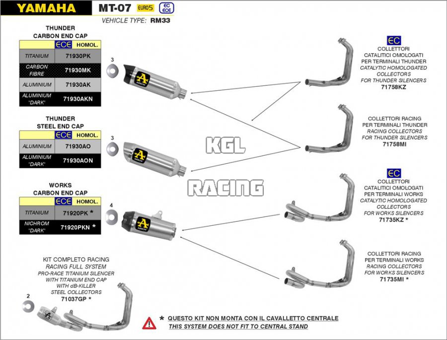 Arrow pour Yamaha MT-07 2021-2022 - Collecteurs racings pour silencieux Thunder - Cliquez sur l'image pour la fermer