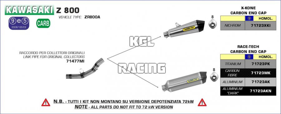 Arrow pour Kawasaki Z 800 2013-2016 - Silencieux Race-Tech Aluminium Dark avec embout en carbone - Cliquez sur l'image pour la fermer