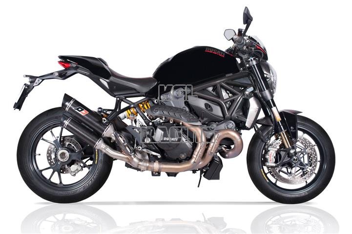 QD exhaust for DUCATI MONSTER 1200 R 2017-> Euro4 - 1 in 2 link pipe + catalysts + twin round carbon muffler set (new magnum se - Click Image to Close