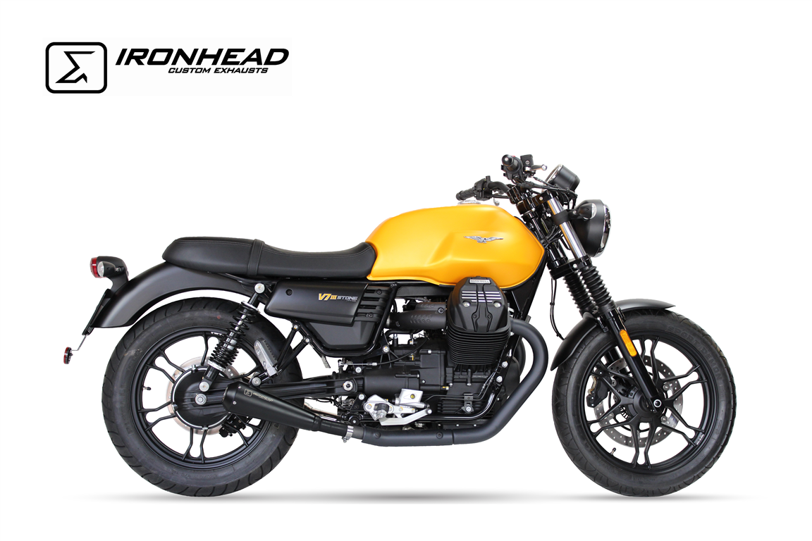 IXIL for MOTO GUZZI V7 III - SLIP ON SILENCER (PAIR) - IRONHEAD CONICAL BLACK INOX