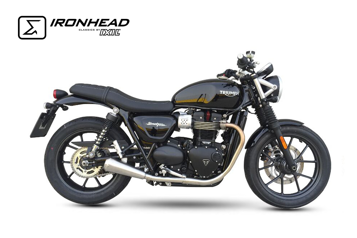 IXIL voor TRIUMPH STREET TWIN / SPEED TWIN 900 16-22 (DP01) - SLIP ON DEMPER (PAAR) - IRONHEAD CONICAL MATT INOX